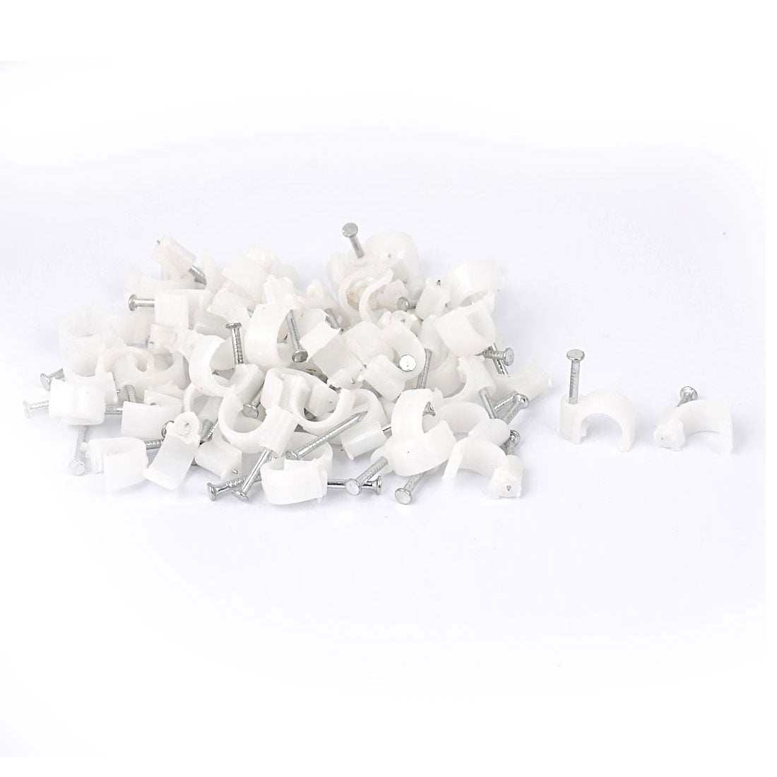 Cable Wire Clips Fastener 14mm Width w Fixing Nails 100Pcs White