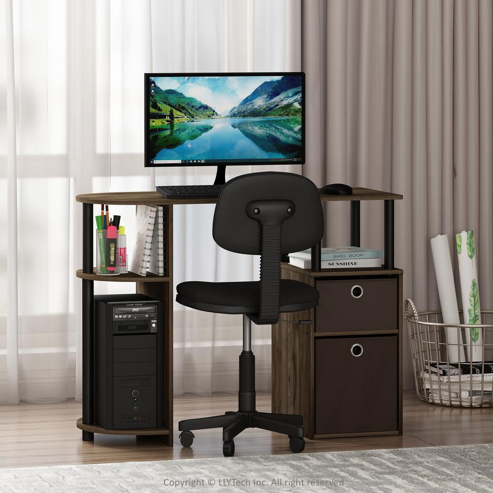 Furinno JAYA Computer Study Desk with Bin Drawers, Columbia Walnut/Black/Dark Brown