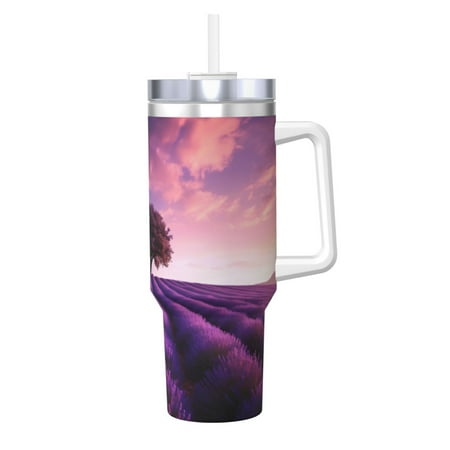 

Sikiie Lavender Field Sunset Insulated Stainless Water Bottle Lid Travel Mug Cup Insulated Tumblers Cup 40oz Ice Bully With Handle