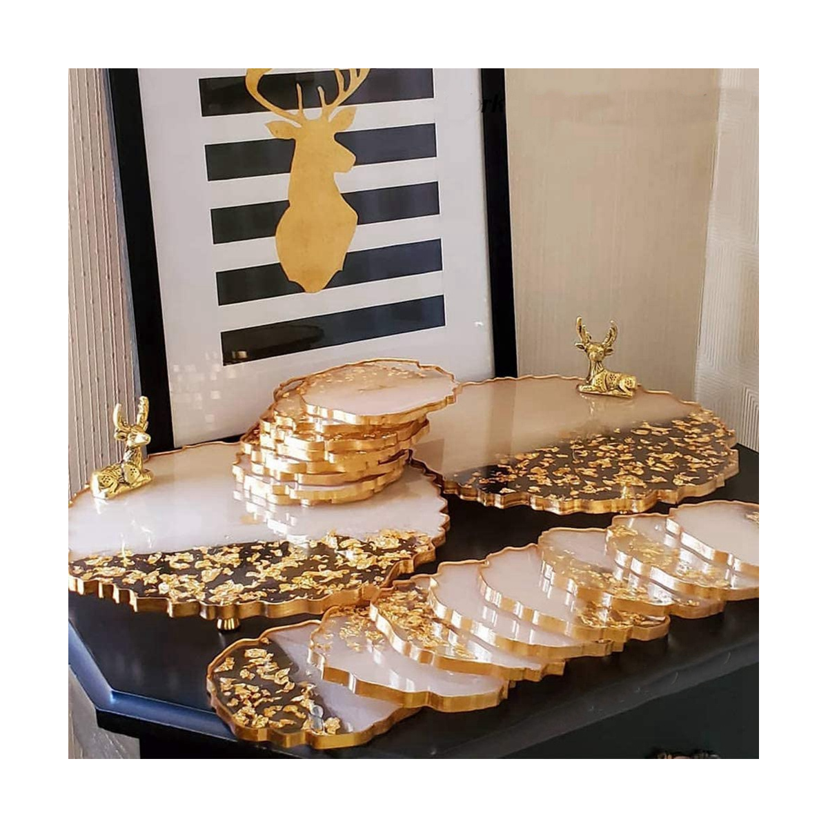 Silicone Resin Molds, 2 Pcs Large Resin Tray Mold + 8 Pcs Coaster Molds, Tray Molds, Tray and Coaster Epoxy Molds Set