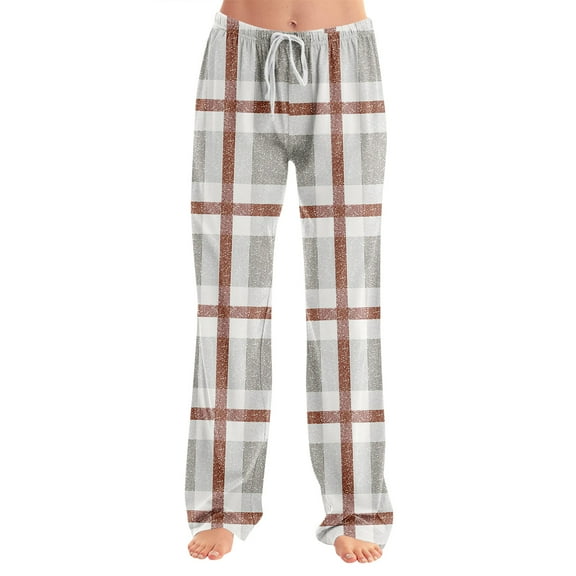 Adult Fashionable Loose Plaid Print Casual Pants Pajamas, Comfortable Sleepwear for Home Use, Ideal for Lounge and Relaxing Evenings,Beige,L