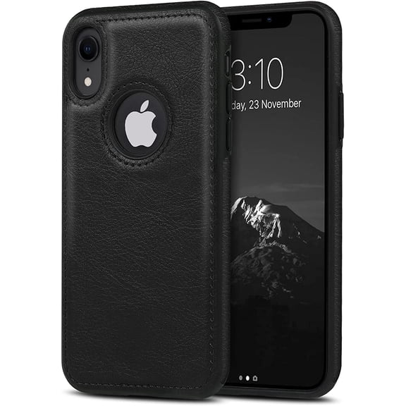 Classy Design Luxury Leather Phone Case for iPhone XR Non-Slip Grip Full Body Ultra Slim Protective Case 6.1 Inch (Black)