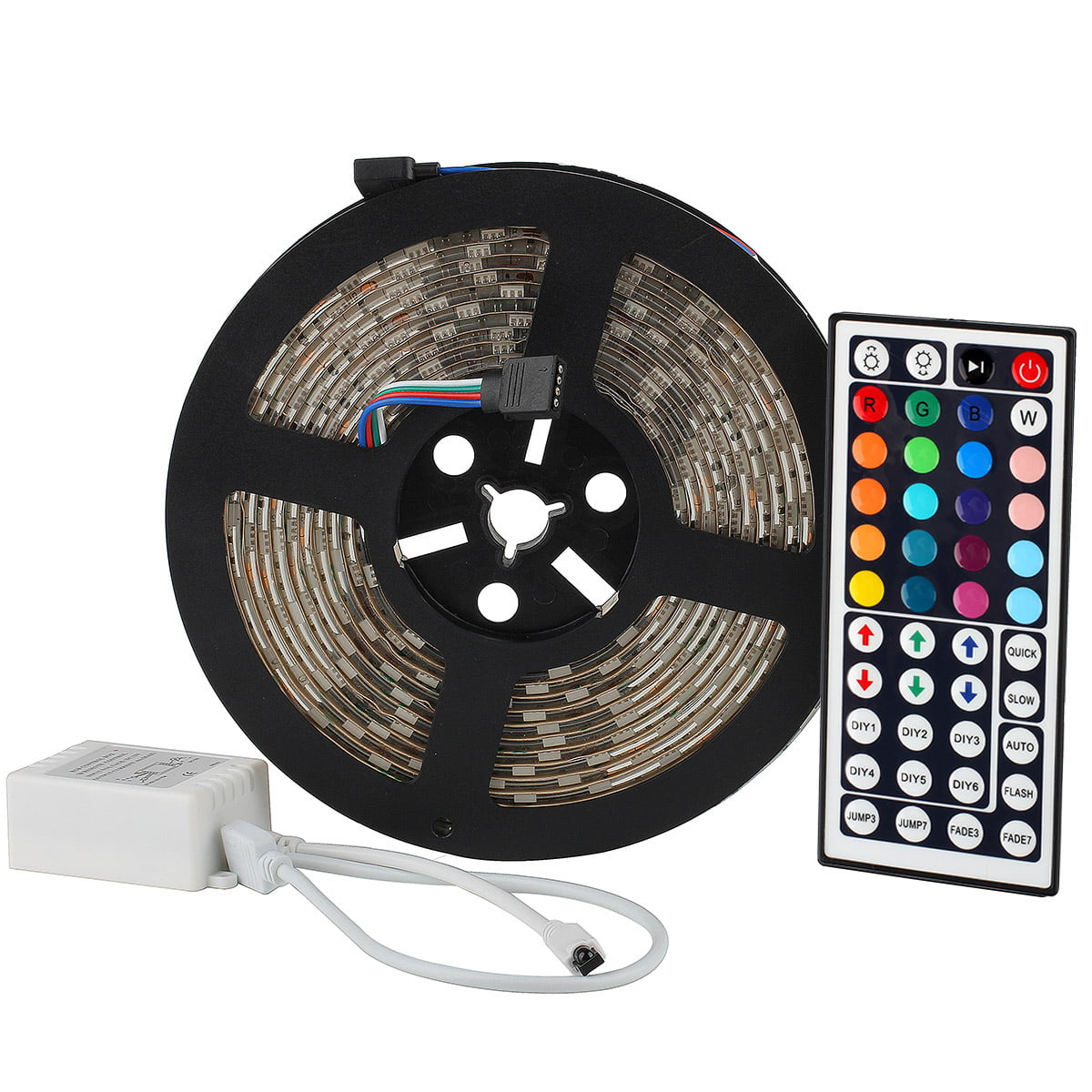 5M 5050 SMD RGB 300 LEDs Strip Light Black PCB/ Remote/ Power Supply 