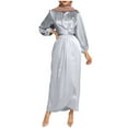 thumbnail image 2 of Abcnature Women's Long Sleeve Midi Long Dress Wrap Round Neck Tiered Fall Vintage Maxi Dresses Solid Satin Soft Waist and Ankle Dress Gray S, 2 of 5