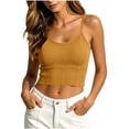 thumbnail image 3 of Pafei Tyugd Women Crop Camisole Spaghetti Strap Tank Tops Built in Bra Y2K Clothes for Going Out Scoop Neck Tshirts Yellow XL, 3 of 7