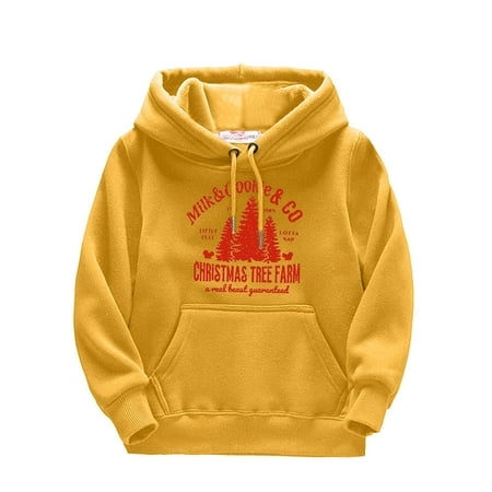 

Yoryorlue Toddler Kids Girls Boys Christmas Trees Letters Prints Drawstring Pullover Hooded Comfortable Tops Loose Long Sleeve Blouse With Pocket Sweatshirt