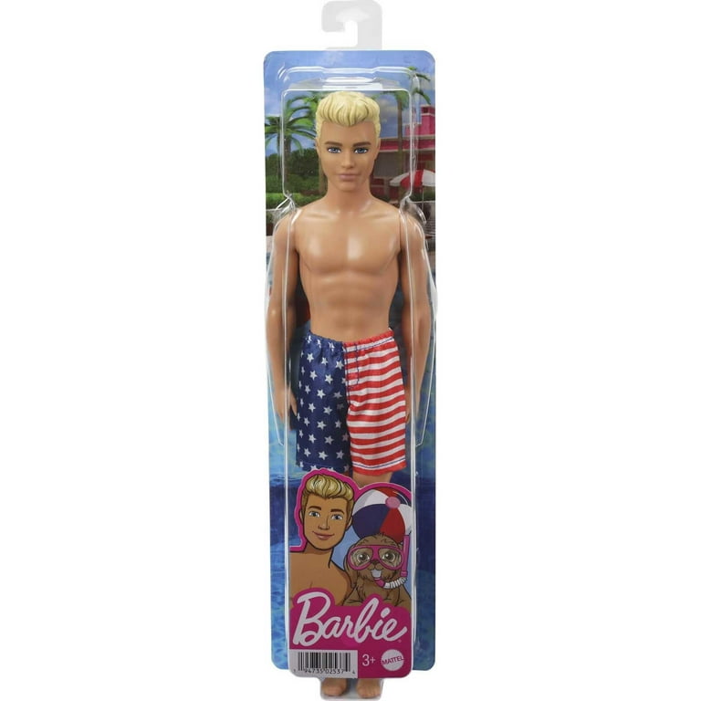 Barbie Ken Beach Doll with Stars and Stripes Swim Trunks for Surf and Swim Walmart