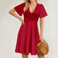 thumbnail image 4 of WTOBBY Women's Summer Loose Beach Vacation Casual Deep V-Neck Elegant Skirt Dress with Solid Color Design for Evening Outings,Red 2XL, 4 of 5