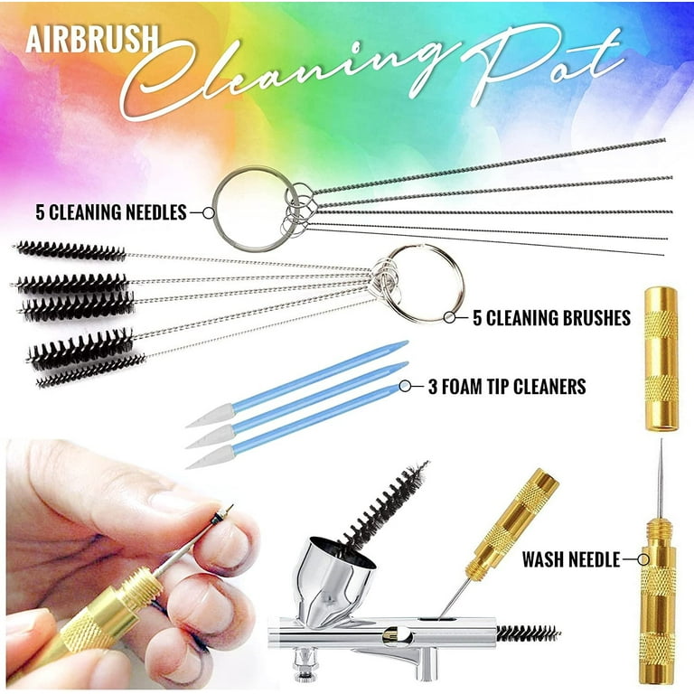 4 Set Airbrush Cleaning Kit Airbrush Cleaning Pot with Air Filter Mat and  Holder Nozzle Cleaning Needle 5pcs Brushes Set 5pcs Dredging Needles Kit