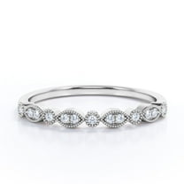 JeenMata Round Brilliant Moissanite Art Deco Wedding Ring Band in 18k White Gold Over Silver