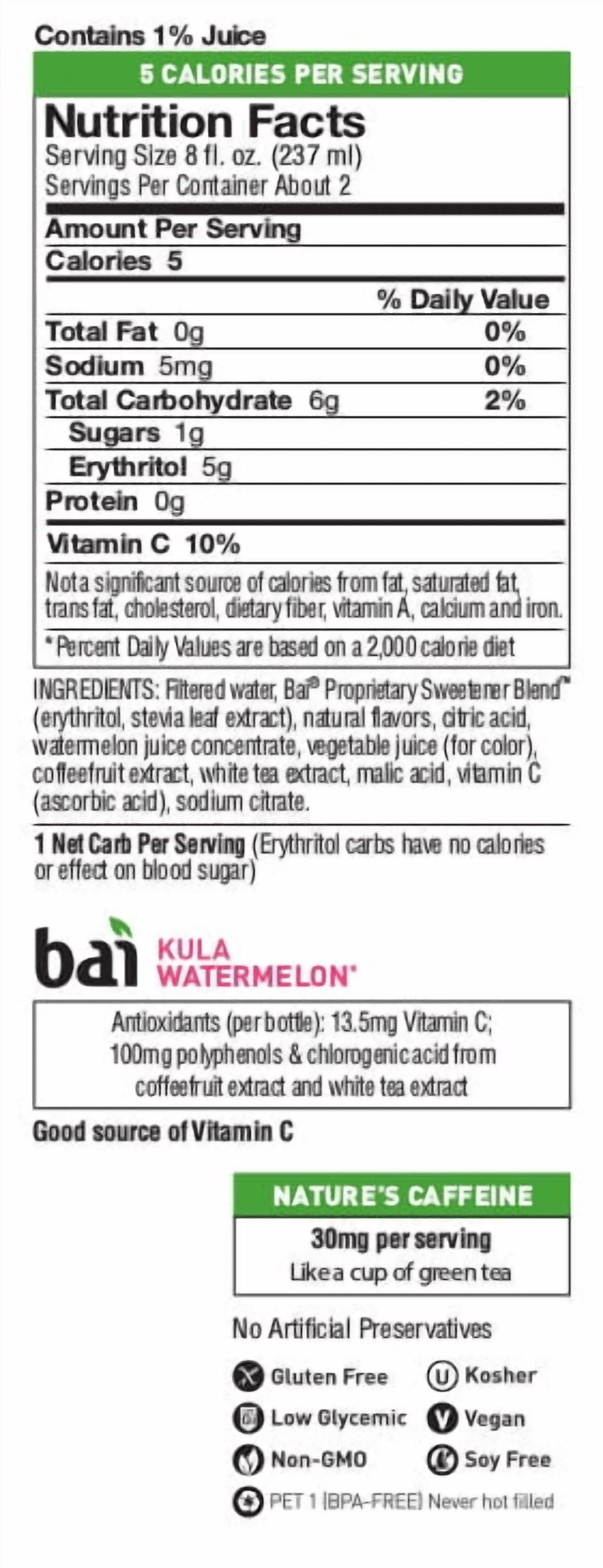 Bai Antioxidant Infusion Kula Watermelon Antioxidant Beverage, 18 fl oz