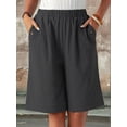 thumbnail image 6 of Shorts for Women Knee Length High Waisted Cotton Elastic Wasit Summer Dressy Casual Long Shorts Dark Gray XL, 6 of 8