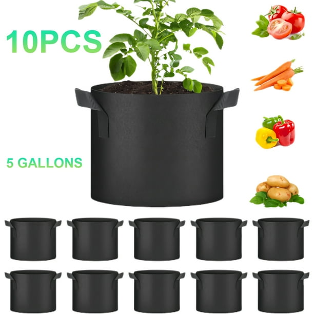 Fieltro para Plantar Cubo para Plantar Verduras Fresas Y Patatas Cubo Portátil para Plantas Jardinería Vivero Verduras 5 Galones 10 Bolsas (paquete 10)