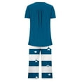 thumbnail image 4 of Cavosen Two Piece Womens Pajamas Pant Set Button Front Pleated Soft Sleepwear Short Sleeve Round Neck Pullover Tops Striped Capri Nightwear Loungewear with Pocket Blue XL, 4 of 5