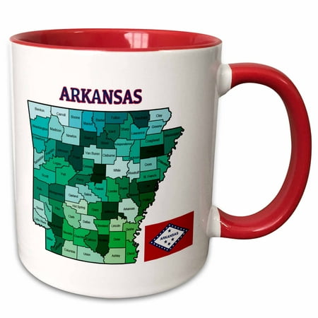 

3dRose Map and flag of the State of Arkansas with all counties colored. - Two Tone Red Mug 11-ounce