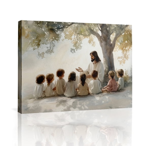 2D Flat, Framed, 1pc Framed Jesus Kids Landscape Poster, Jesus Christ Watercolor , Canvas Wall Art, Gift Artwork, Living Room, Bedroom, Bathroom, Office, Corridor, Kitchen Decor.