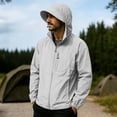 thumbnail image 2 of Men's Sun Protection Jacket Ice Silk Hoodie, Lightweight Nylon Spandex Zip Up Cardigan, Long Sleeve Cooling UPF 50+ Swim Shirt, Quick Dry Outdoor Fishing Hiking Beach | Zenithor,Gray 2XL, 2 of 9