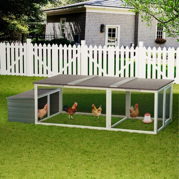 20.93ft² Large Wooden Chicken Coop Outdoor Hen House with Nesting Box & Weatherproof Asphalt Roof, Walk-in Poultry Cage with Secure Locks, Metal Mesh Run for Backyard Farm Use