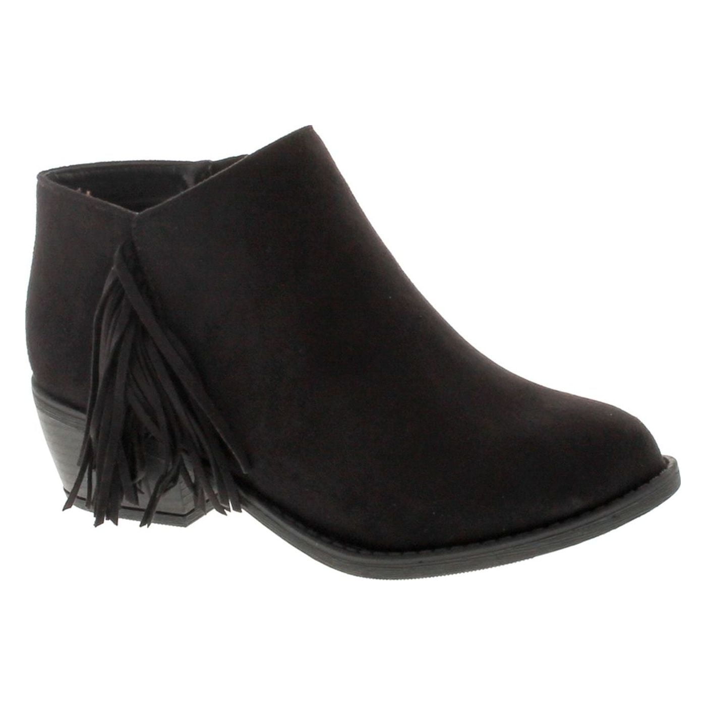 Soda Women's Doctor Faux Suede Fringe Round Toe Low Heel Ankle Boot, Size: 7 B(Medium) US, Black