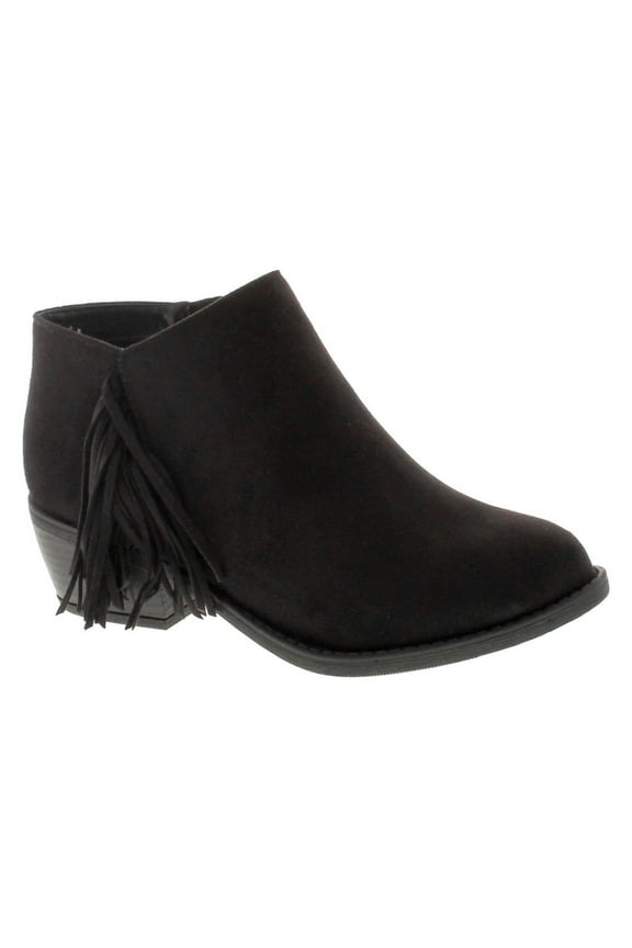 Women's Doctor Faux Suede Fringe Round Toe Low Heel Ankle Boot