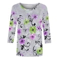 thumbnail image 4 of Jacenvly Hauts pour Femmes Liquidation Femmes Dames Manches 3/4 Fleurs Imprimées Col Rond Manches Longues Haut/chemise Col Rond Hauts pour Femmes en Liquidation, 4 of 5