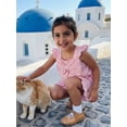thumbnail image 5 of BemeyourBBs Kids Toddler Baby Girls Summer Clothes 2 Pieces Waffle Knit Striped Fly Sleeve Bow Camisole Tank Top with Ruffle Shorts Set, 5 of 9