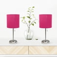 thumbnail image 4 of Creekwood Home 19.5" Oslo Contemporary Bedside Duo, Brushed Steel Table Lamp Two Pack Set with USB Port, Pink Shades, 4 of 8