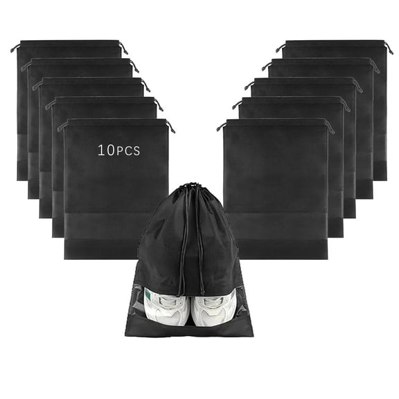 10-Pack Black Non-Woven Shoe Bags, 12.6"x17.3" Breathable Reusable Dustproof Storage Organizers