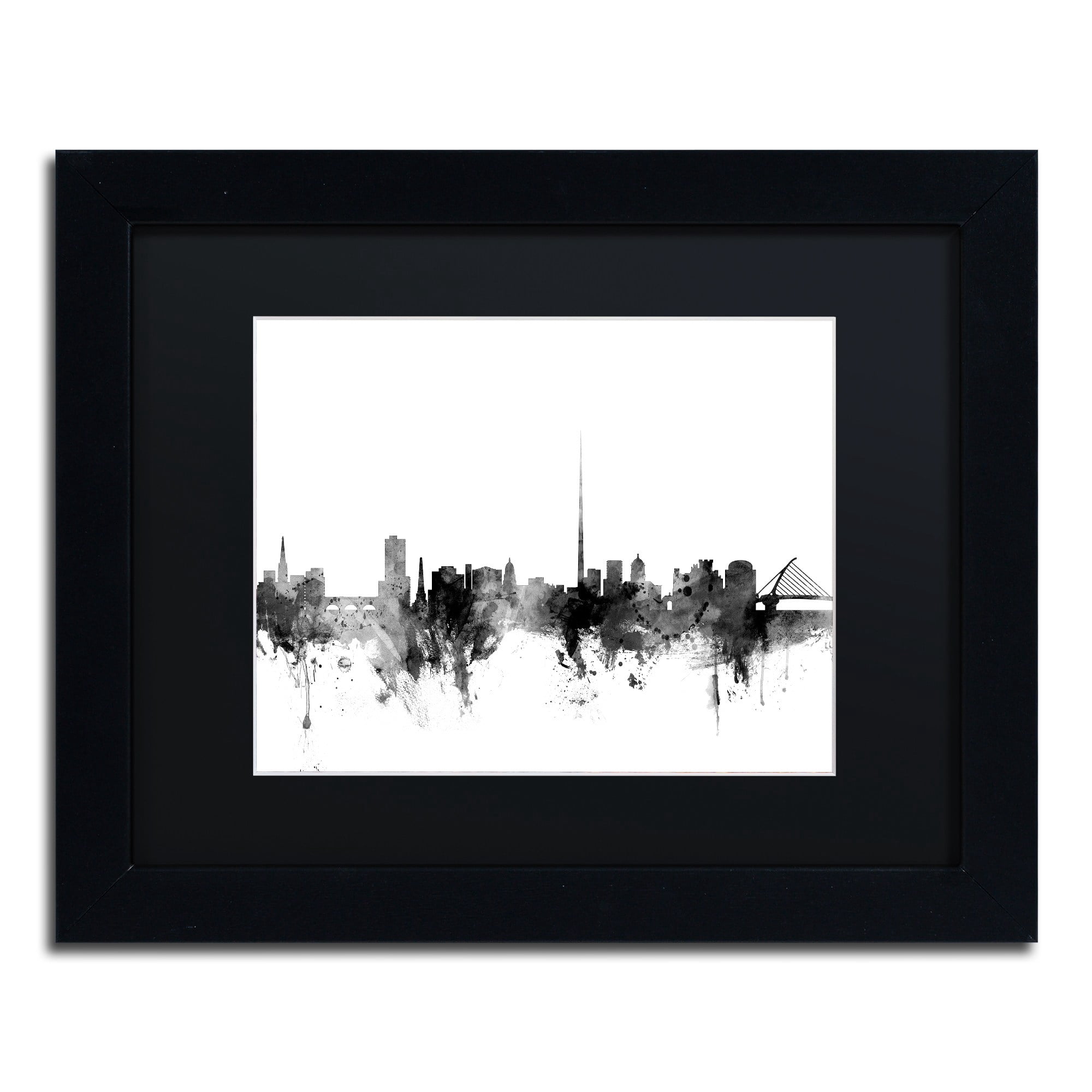 Trademark Fine Art "Dublin Ireland Skyline B&W" Canvas Art by Michael Tompsett, Black Matte, Black Frame