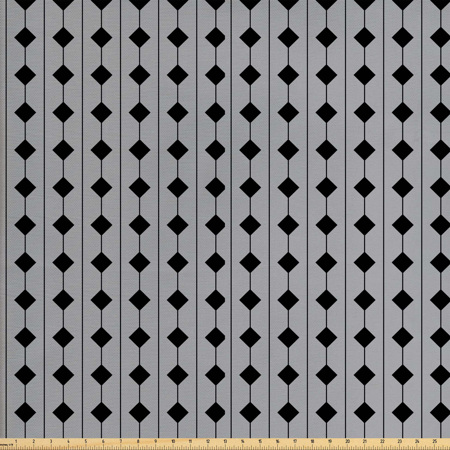 Grey Geometric Fabric by The Yard, Vertical Stripes with Squares Grid Design on a Grey Backdrop