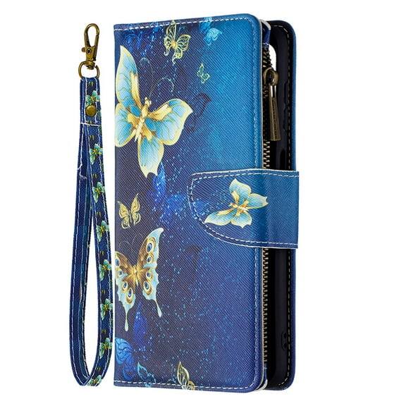 Dteck for Samsung Galaxy A53 5G Case with Wrist Strap, Galaxy A53 Wallet Case with Card Slots Holder, Cute Pattern PU Leather Magnetic Folio Flip Case for Samsung Galaxy A53 5G,Blue Butterfly