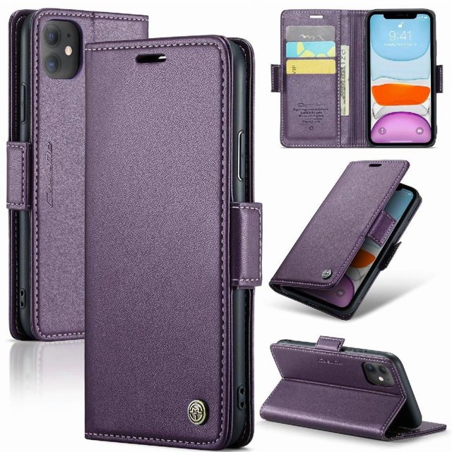 Funda tipo cartera iPhone 11 con cierre magnético, RFID, tarjetero, soporte, carga inalámbrica