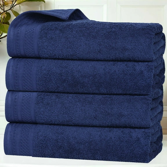 Superior Honeycomb Cotton Medium Weight Bath Towels, Set of 4, Navy Peony