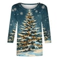thumbnail image 4 of 3/4 Sleeve Shirts for Women Xmas Novelty Pullover Merry Christmas Outfits Crew Neck Clothing Snowflake Clothes Balloon Tops Lights Shining Star Tees Christmas Tree Sweatshirt, 4 of 4