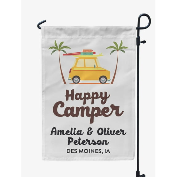 Printtoo White Happy Camper Family Camping Car CampingFlagCustom Personalized Camping Flags For Campers Double Sided CampsiteFlag