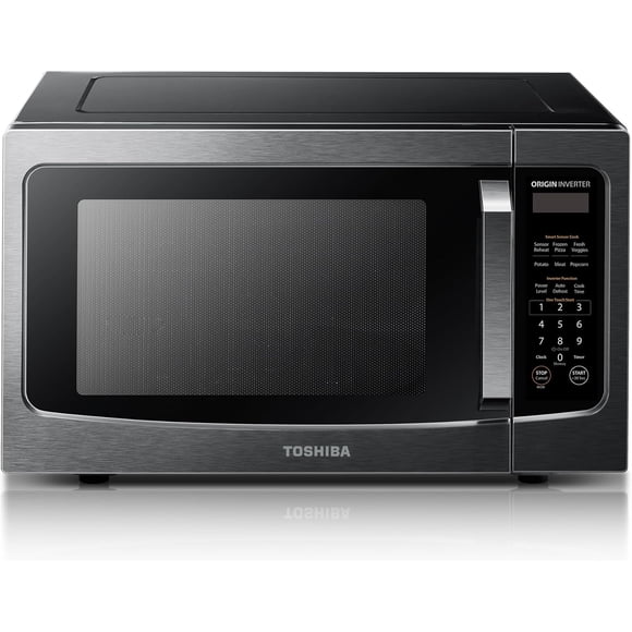 Toshiba Four à Micro-Ondes de Comptoir 1,6 Pi3 avec Technologie à Onduleur, Capteur Intelligent, 1250 W, Acier Inoxydable Noir