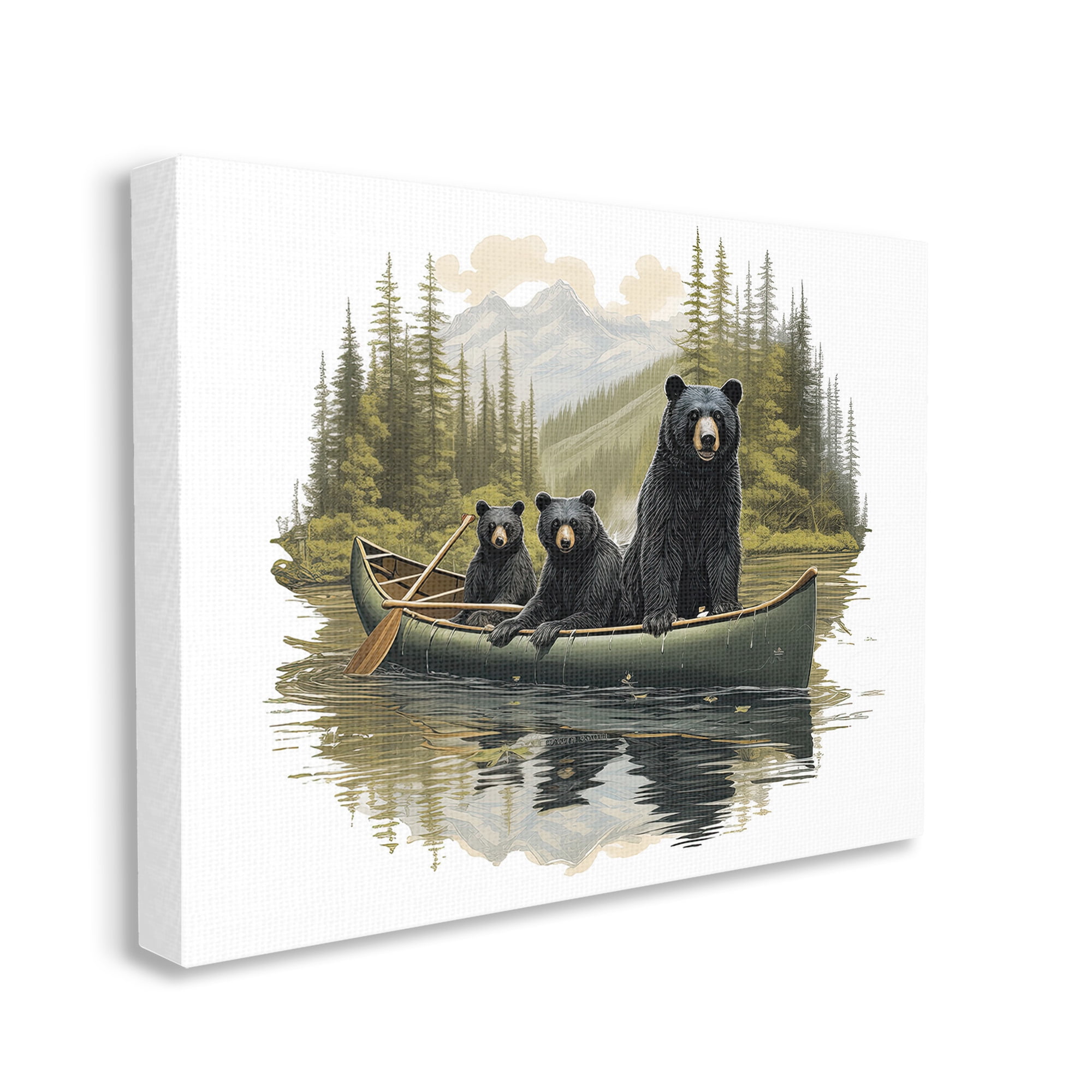 Stupell Industries Bears Canoeing on Lake Animals & Insects Painting Gallery Wrapped Canvas Art Print Wall Art, 30 x 24