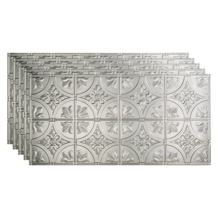 FASÄDE Traditional Style/Pattern 2 Decorative Vinyl 2ft x 4ft Glue Up Ceiling Panel in Brushed Aluminum (5 Pack)