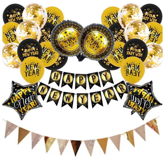 YWIYIUD 1Set NewYears Party Supplies 2026 Happy NewYears Decorations-Party Decoration, Paper Banner Flag Bunting Streamers & Balloons for NewYear Party Decoration