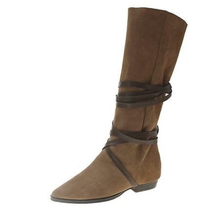 

jsaierl Women Boots Retro Shoes Casual Flat Boots Plus Size Slip On Pointed Boots