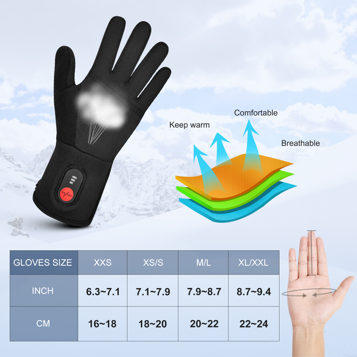 Touch Liners Heated Gloves for Men Women Hand Warmer Rechargeable Electric Battery Ski Snowboarding Hiking Cycling Hunting Thin Gloves
