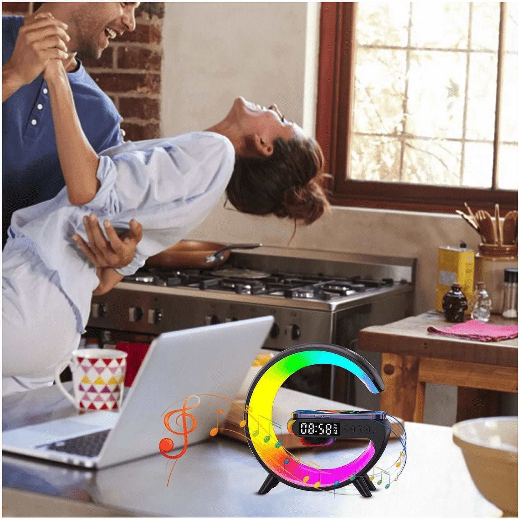 Zerak Mini G-Shaped Smart Wireless Speaker & Charger – 10 Light Effects, Bluetooth Audio, Wake-Up Light Alarm Clock, Night Light Lamp