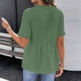 thumbnail image 4 of Womens Short Sleeve Babydoll Tops Lace Trim V Neck Cotton Linen Tunic Shirts for Women 2026 Summer Ruffled Hem Blouses Army Green L, 4 of 6