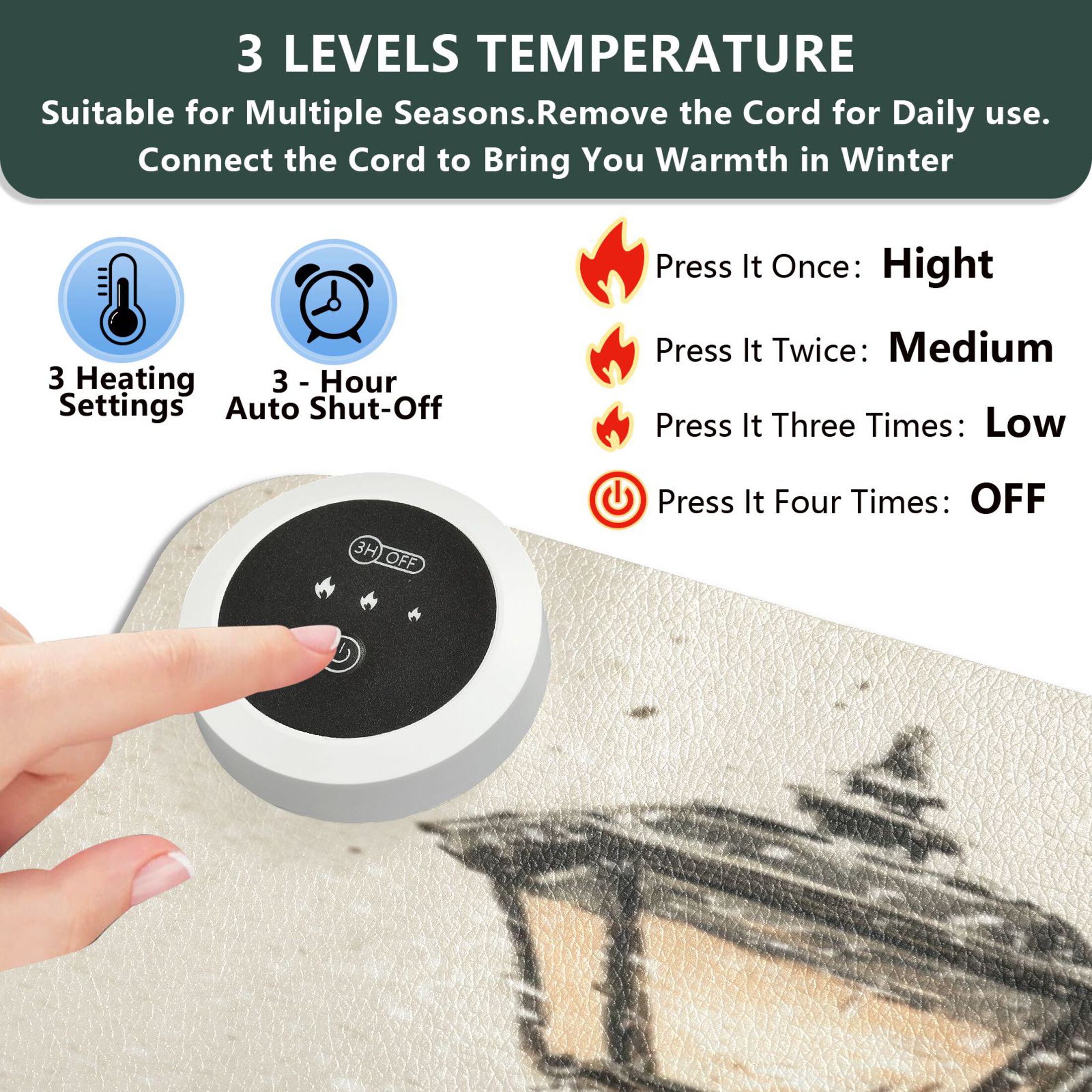 Wobogo Vintage Snowmen Heated Mouse Pad Extra-Large Desk Mat With 3 Heating Levels and 3-hour Auto Shut-Off Protection Ideal for Computer Keyboards Home Office Hand-warming Essential 31.5in × 13in