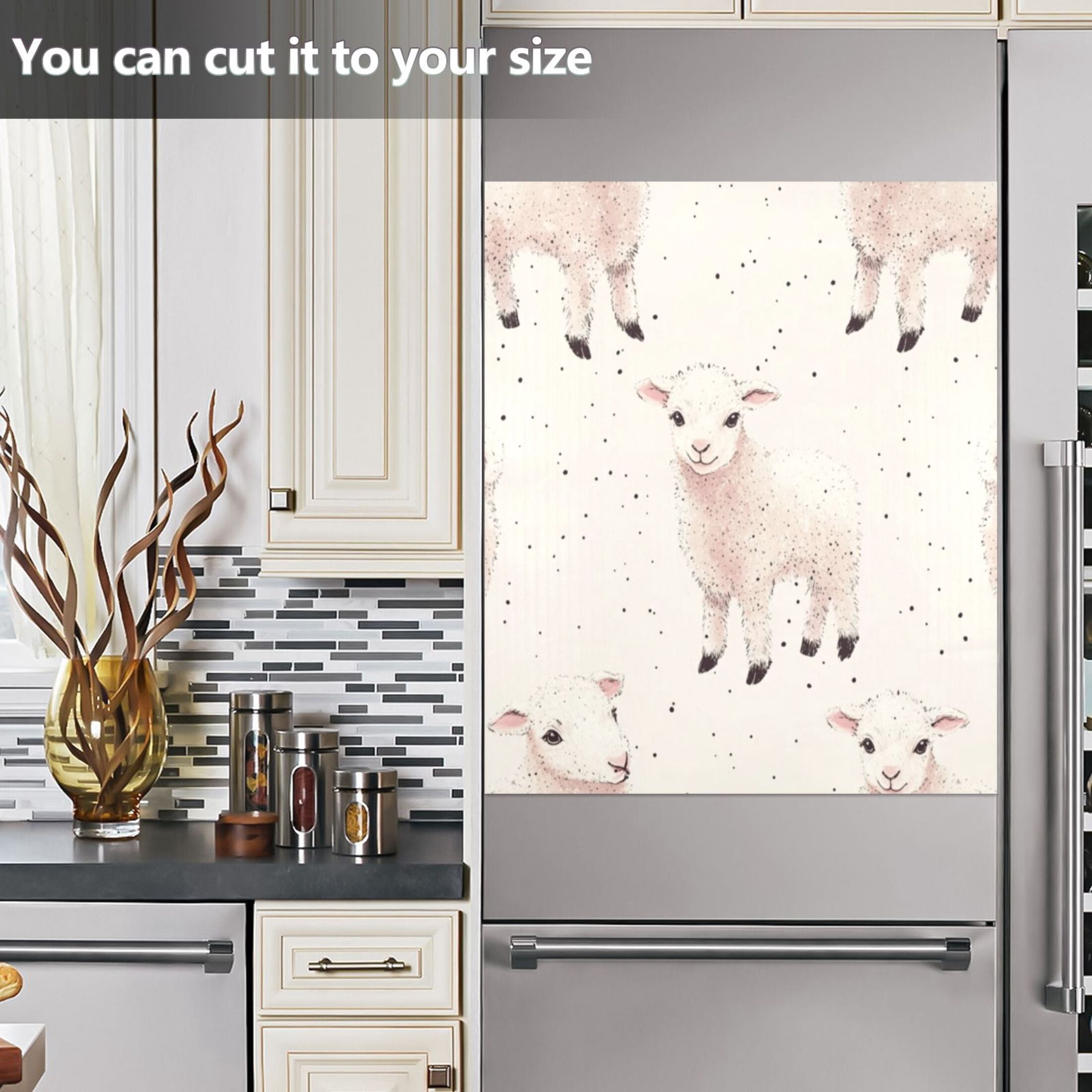 Dishwasher Magnetic Sticker 23x26 Inch Refrigerator Magnetic Sticker Washing Machine Magnetic Sticker Kitchen Panel Magnetic Sticker Home Decor Seamless Cartoon Lamb
