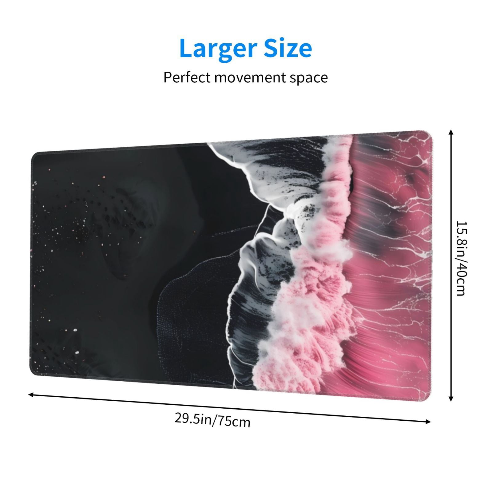 Kdxio Pink White Ocean Waves Print Large Gaming Mouse Pad,Non-Slip Base,Water Resist Keyboard Pad for Gamer,Office & Home,29.5 x 15.8 in