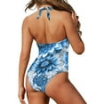 thumbnail image 5 of FKELYI Blue Bohemian Floral Print One Piece Swimsuit for Women V Neck Swimwear with Soft Pads Tummy Control Bathing Suit Summer Beachwear for Lady Swimming Surfing, XL, 5 of 7