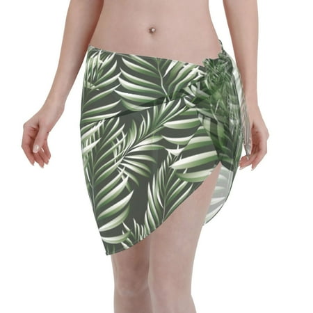 Disketp Tropical Palm Leaves1 Women Swimsuit Cover Up Short Chiffon Summer Beach Sarong Bikini Wrap Skirt Bathing Suit