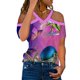 thumbnail image 2 of Camiseta de manga corta con hombros descubiertos y cuello en V con estampado de mariposa informal para mujer a la moda Fridja  hjk5105, 2 of 5