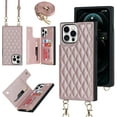 thumbnail image 2 of Crossbody Wallet Case for iPhone 12 Pro Max with Card Slot Holder,Magnetic Flip Folio Purse,PU Leather with Detachable Lanyard Strap Lattice Pattern Travel Case 6.7" (Rosegold), 2 of 14